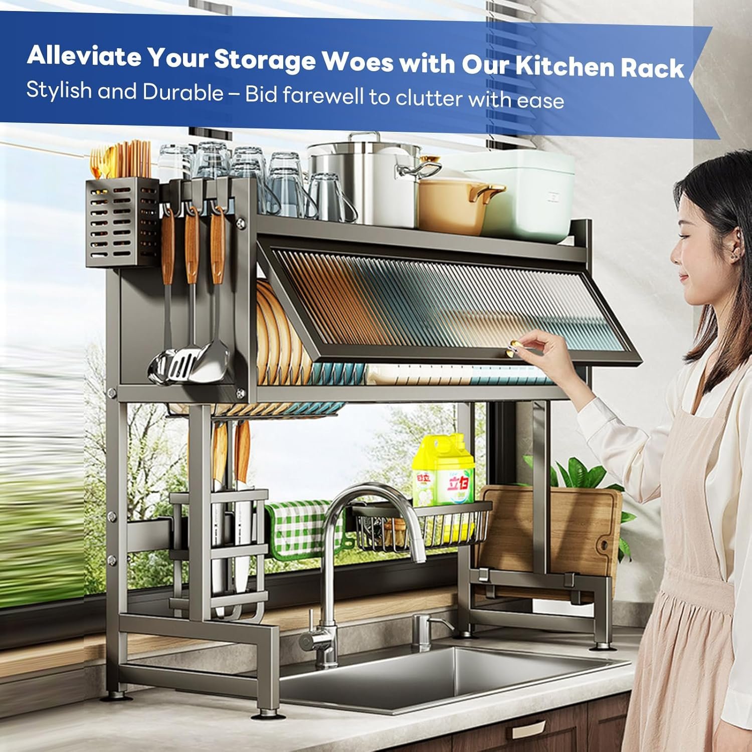 Anti-Rust Kitchen Dish Rack with Cover - 85cm Premium Quality